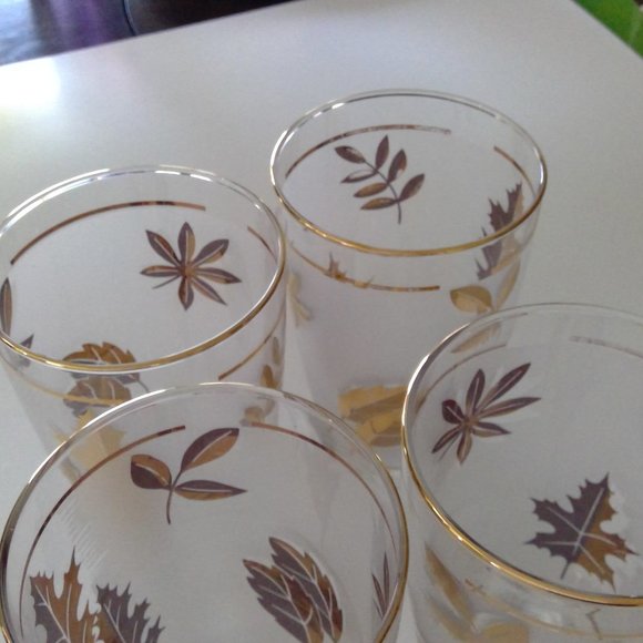 Vintage MCM Libbey Gold Foliage frosted leaf pattern glasses - Picture 10 of 12